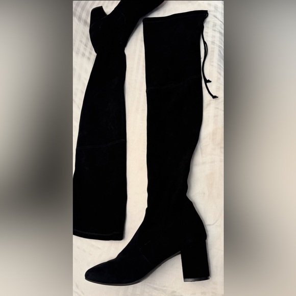 Stuart Weitzman Boots Over the Knee Tieland Black Suede 3" Heel Size 8.5 B - Picture 3 of 13